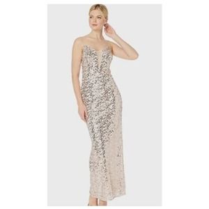 NWT Adrianna Papell Women's Rose Gold Sequin Column Evening Gown Size 2‎